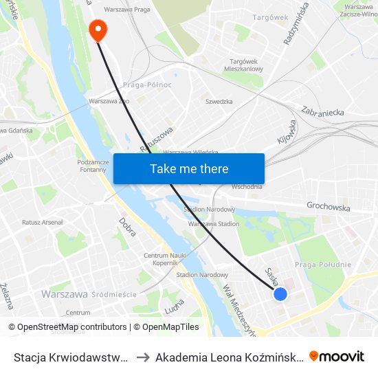 Stacja Krwiodawstwa 04 to Akademia Leona Koźmińskiego map