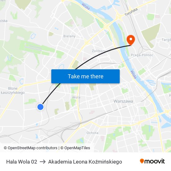 Hala Wola 02 to Akademia Leona Koźmińskiego map