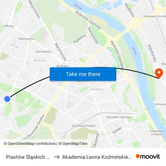 Piastów Śląskich 01 to Akademia Leona Koźmińskiego map