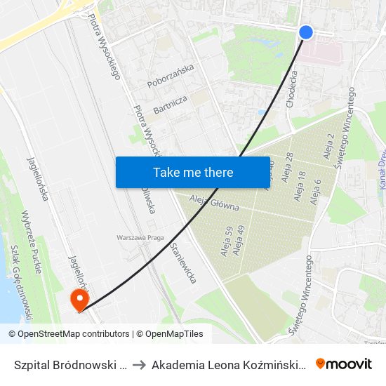 Szpital Bródnowski 02 to Akademia Leona Koźmińskiego map