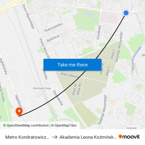 Metro Kondratowicza 02 to Akademia Leona Koźmińskiego map