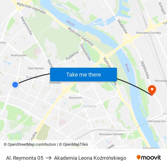 Al. Reymonta 05 to Akademia Leona Koźmińskiego map