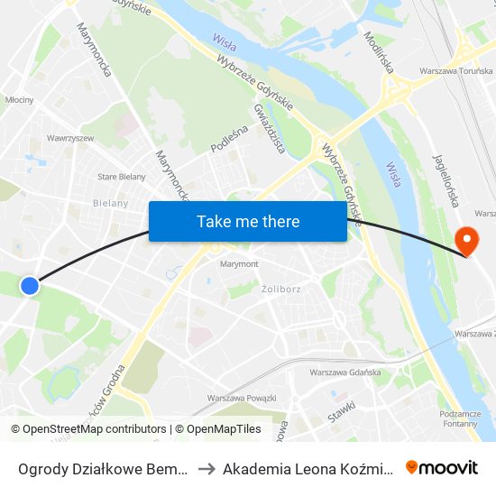 Ogrody Działkowe Bemowo to Akademia Leona Koźmińskiego map