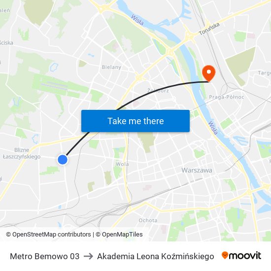 Metro Bemowo 03 to Akademia Leona Koźmińskiego map