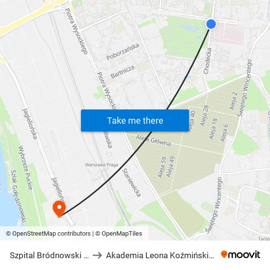 Szpital Bródnowski 03 to Akademia Leona Koźmińskiego map