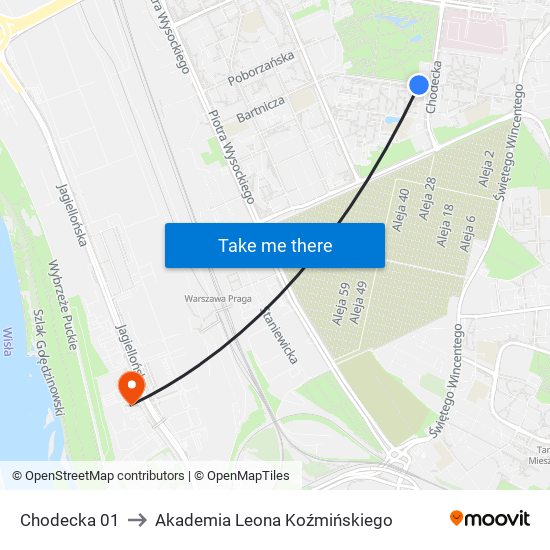 Chodecka 01 to Akademia Leona Koźmińskiego map