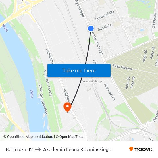 Bartnicza 02 to Akademia Leona Koźmińskiego map