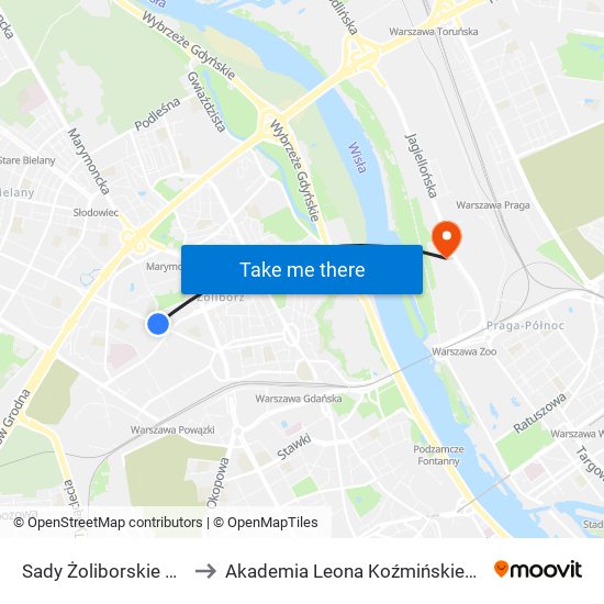 Sady Żoliborskie to Akademia Leona Koźmińskiego map