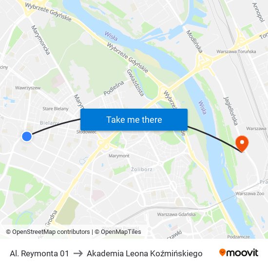 Al. Reymonta 01 to Akademia Leona Koźmińskiego map