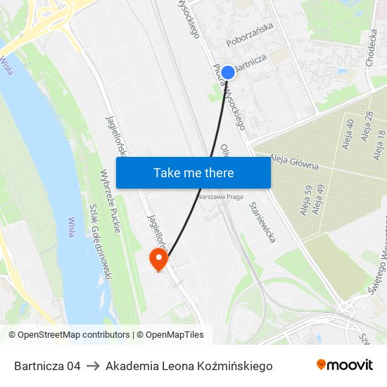 Bartnicza 04 to Akademia Leona Koźmińskiego map