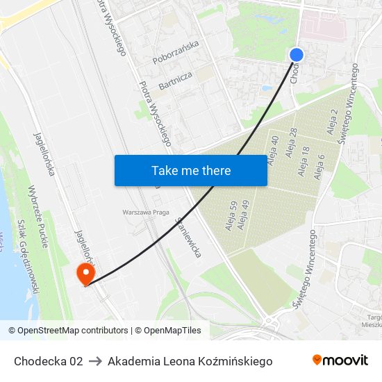 Chodecka to Akademia Leona Koźmińskiego map