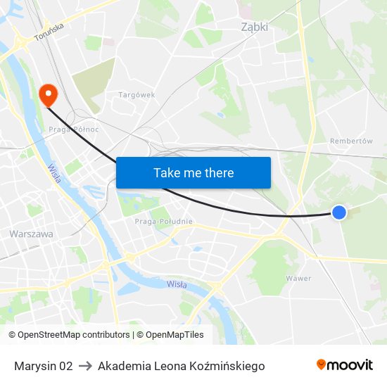 Marysin 02 to Akademia Leona Koźmińskiego map