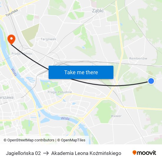 Jagiellońska 02 to Akademia Leona Koźmińskiego map