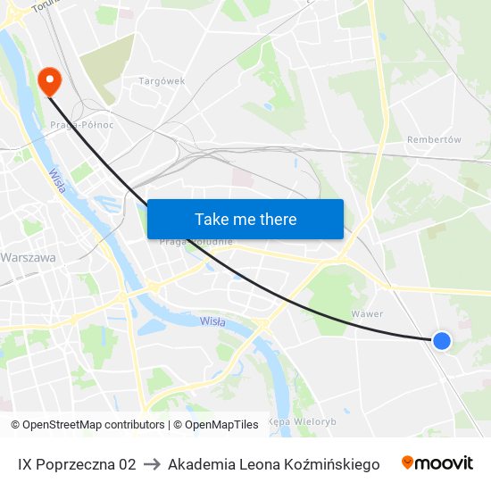 IX Poprzeczna to Akademia Leona Koźmińskiego map