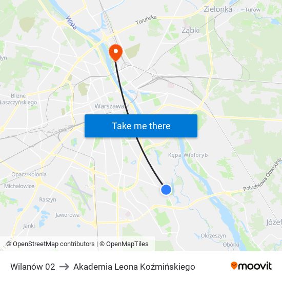 Wilanów 02 to Akademia Leona Koźmińskiego map