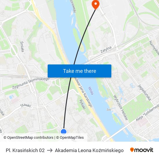 Pl. Krasińskich to Akademia Leona Koźmińskiego map