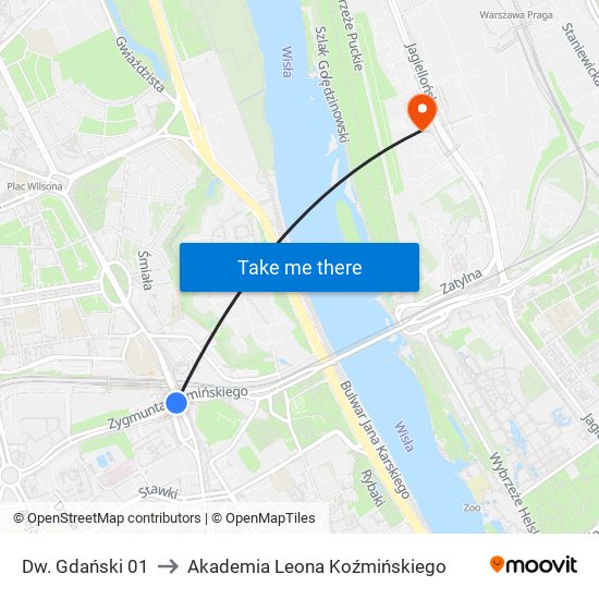 Dw. Gdański 01 to Akademia Leona Koźmińskiego map