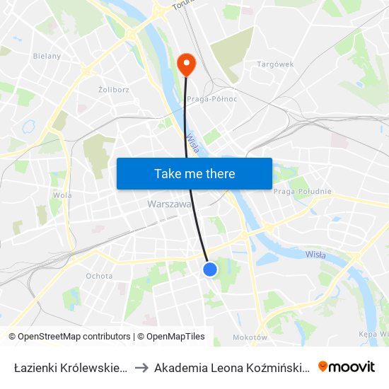 Łazienki Królewskie to Akademia Leona Koźmińskiego map