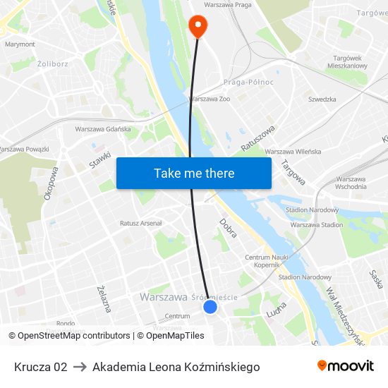 Krucza to Akademia Leona Koźmińskiego map