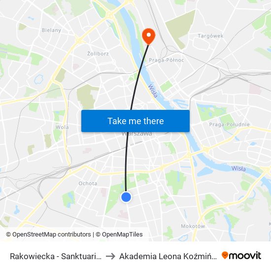 Rakowiecka-Sanktuarium to Akademia Leona Koźmińskiego map