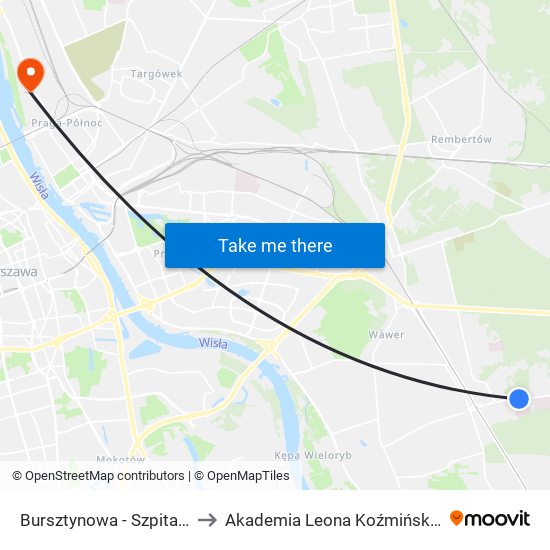 Bursztynowa-Szpital to Akademia Leona Koźmińskiego map