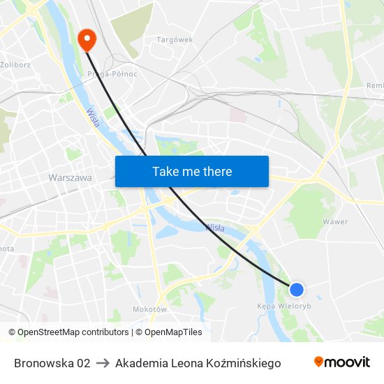 Bronowska to Akademia Leona Koźmińskiego map