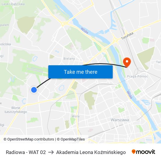 Radiowa - WAT 02 to Akademia Leona Koźmińskiego map