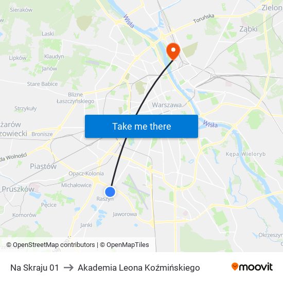 Na Skraju 01 to Akademia Leona Koźmińskiego map