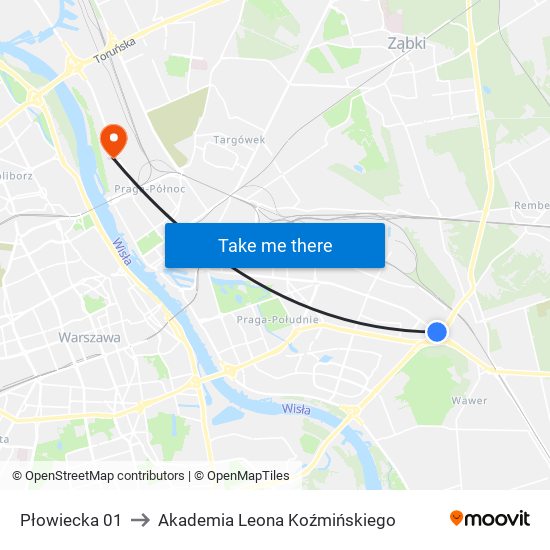 Płowiecka 01 to Akademia Leona Koźmińskiego map