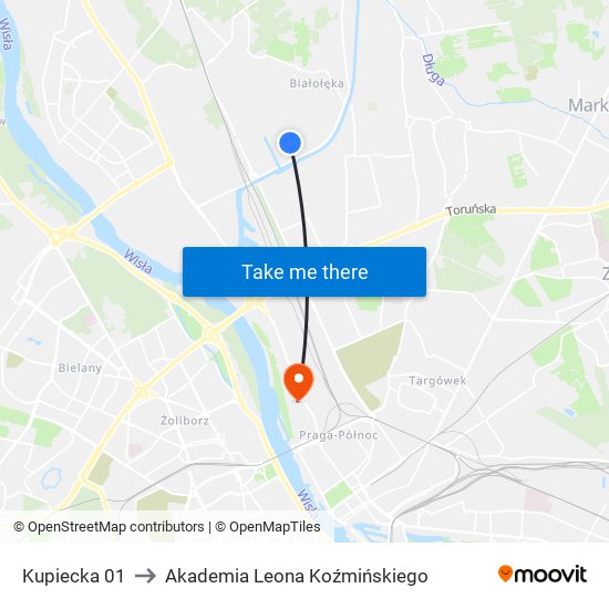 Kupiecka 01 to Akademia Leona Koźmińskiego map