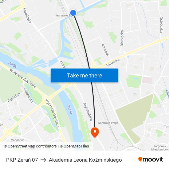 PKP Żerań 07 to Akademia Leona Koźmińskiego map