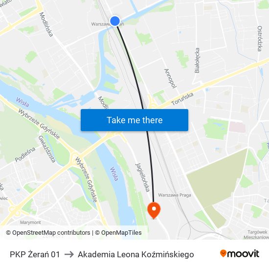 PKP Żerań 01 to Akademia Leona Koźmińskiego map