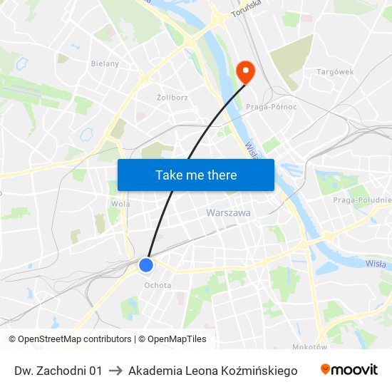 Dw. Zachodni 01 to Akademia Leona Koźmińskiego map