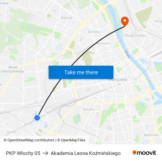 PKP Włochy 05 to Akademia Leona Koźmińskiego map