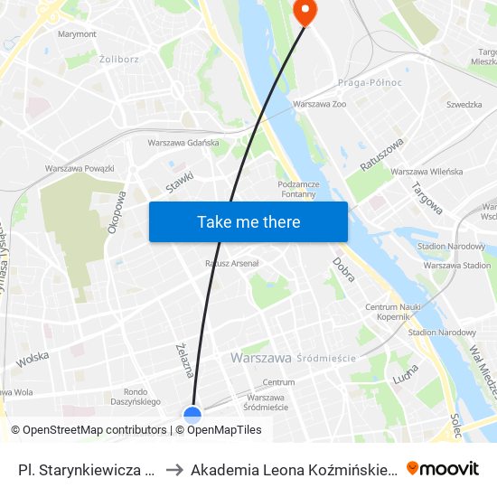 Pl. Starynkiewicza 02 to Akademia Leona Koźmińskiego map