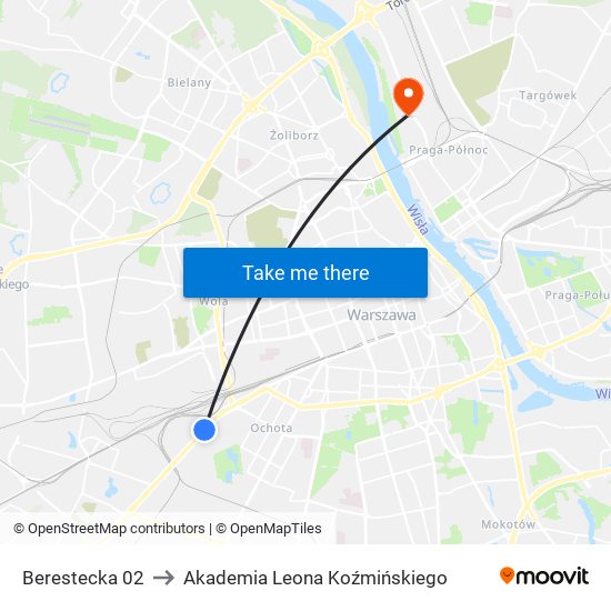 Berestecka 02 to Akademia Leona Koźmińskiego map