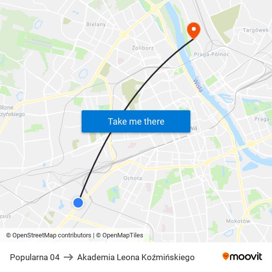 Popularna 04 to Akademia Leona Koźmińskiego map