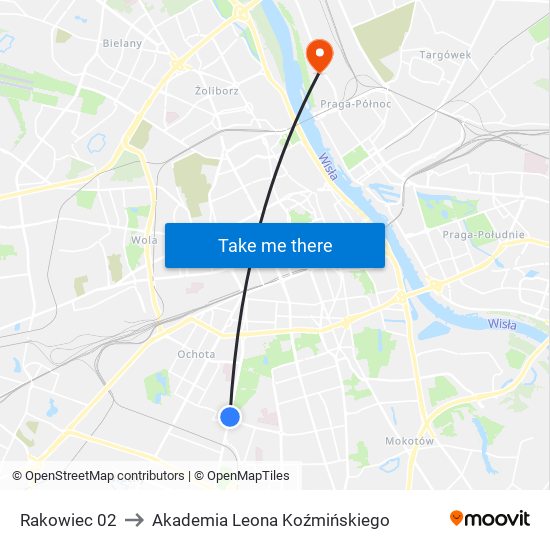 Rakowiec 02 to Akademia Leona Koźmińskiego map