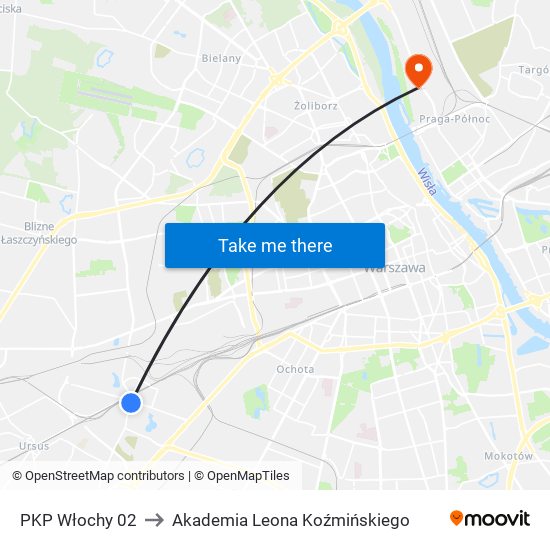 PKP Włochy to Akademia Leona Koźmińskiego map