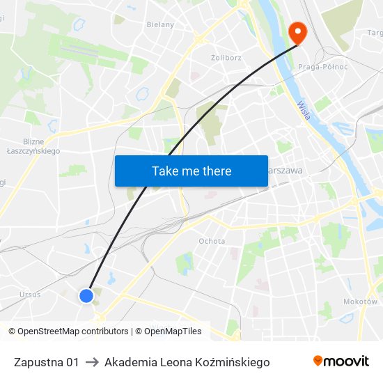 Zapustna 01 to Akademia Leona Koźmińskiego map