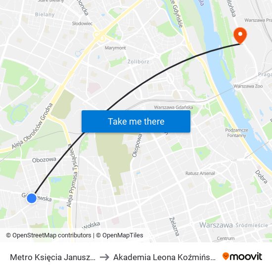 Metro Księcia Janusza to Akademia Leona Koźmińskiego map