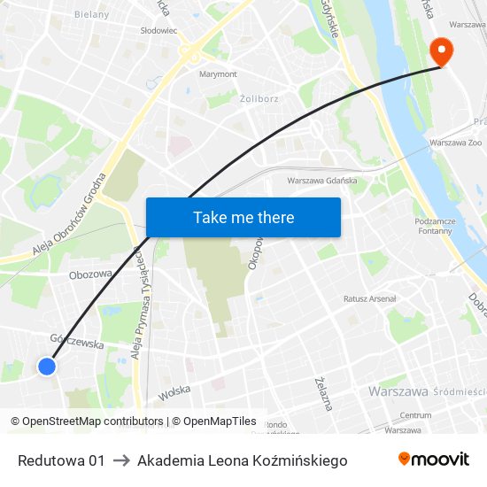 Redutowa 01 to Akademia Leona Koźmińskiego map