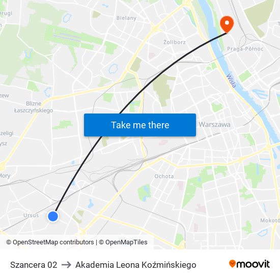 Szancera 02 to Akademia Leona Koźmińskiego map