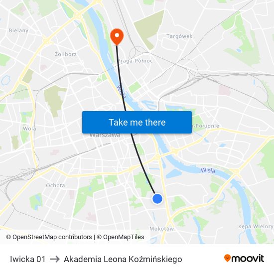 Iwicka 01 to Akademia Leona Koźmińskiego map