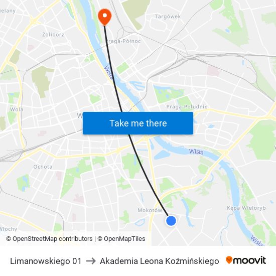 Limanowskiego 01 to Akademia Leona Koźmińskiego map