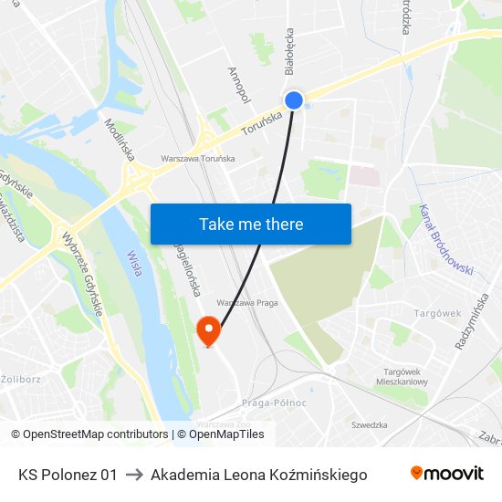 KS Polonez 01 to Akademia Leona Koźmińskiego map