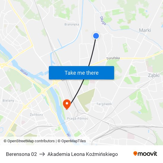 Berensona 02 to Akademia Leona Koźmińskiego map