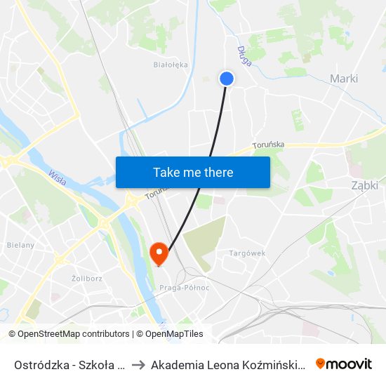 Ostródzka - Szkoła 01 to Akademia Leona Koźmińskiego map