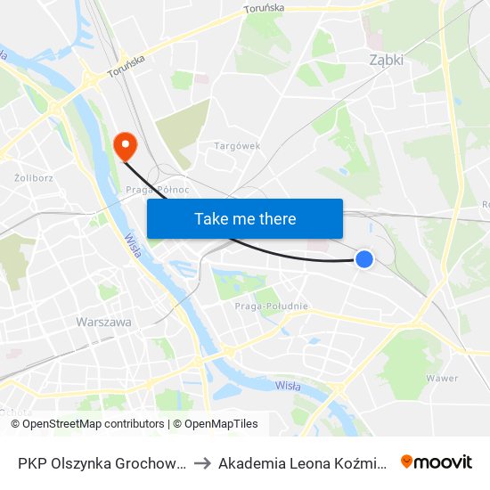 PKP Olszynka Grochowska to Akademia Leona Koźmińskiego map