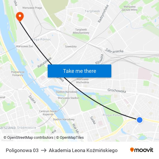 Poligonowa 03 to Akademia Leona Koźmińskiego map